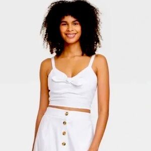 Universal Thread Linen Blend Tie Front White Cropped Tank Top NWT